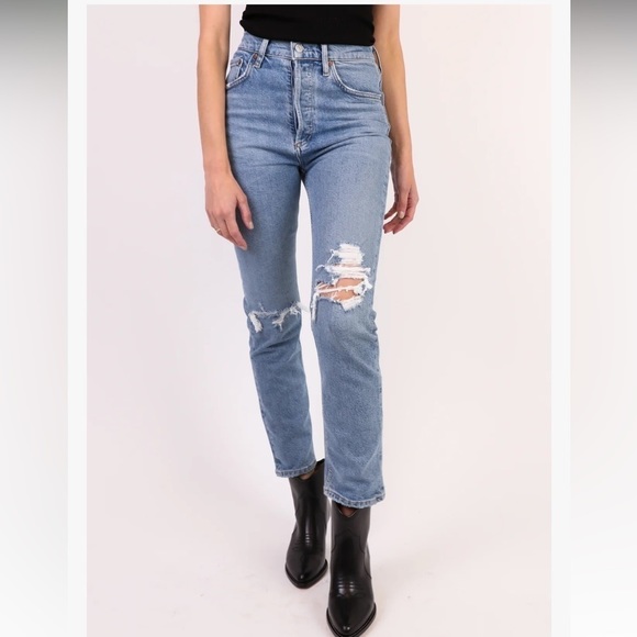 High Rise Button Fly Distressed Straight Jeans - Picture 11 of 16